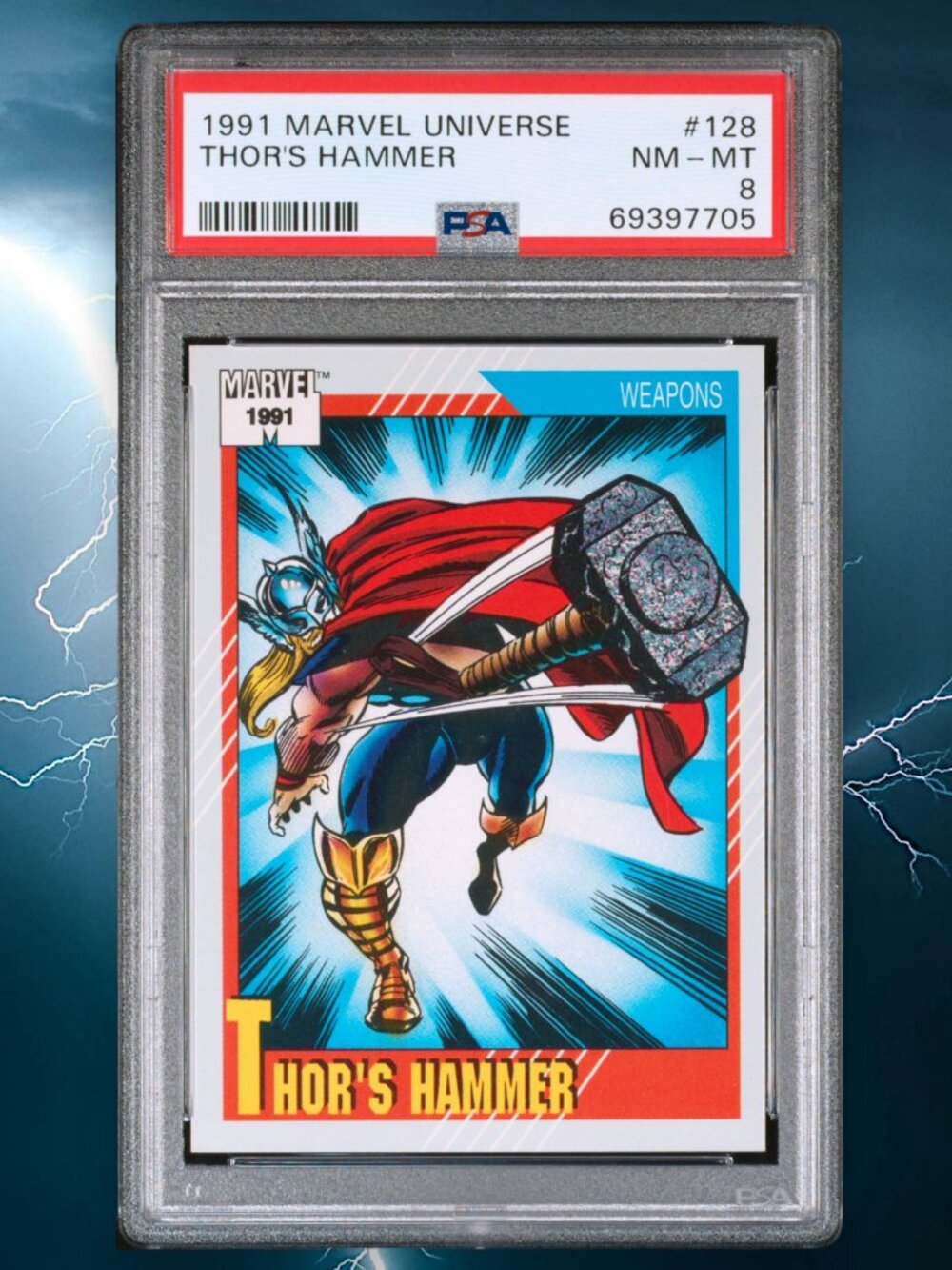 1991 Marvel Universe THOR'S HAMMER #128 PSA 8